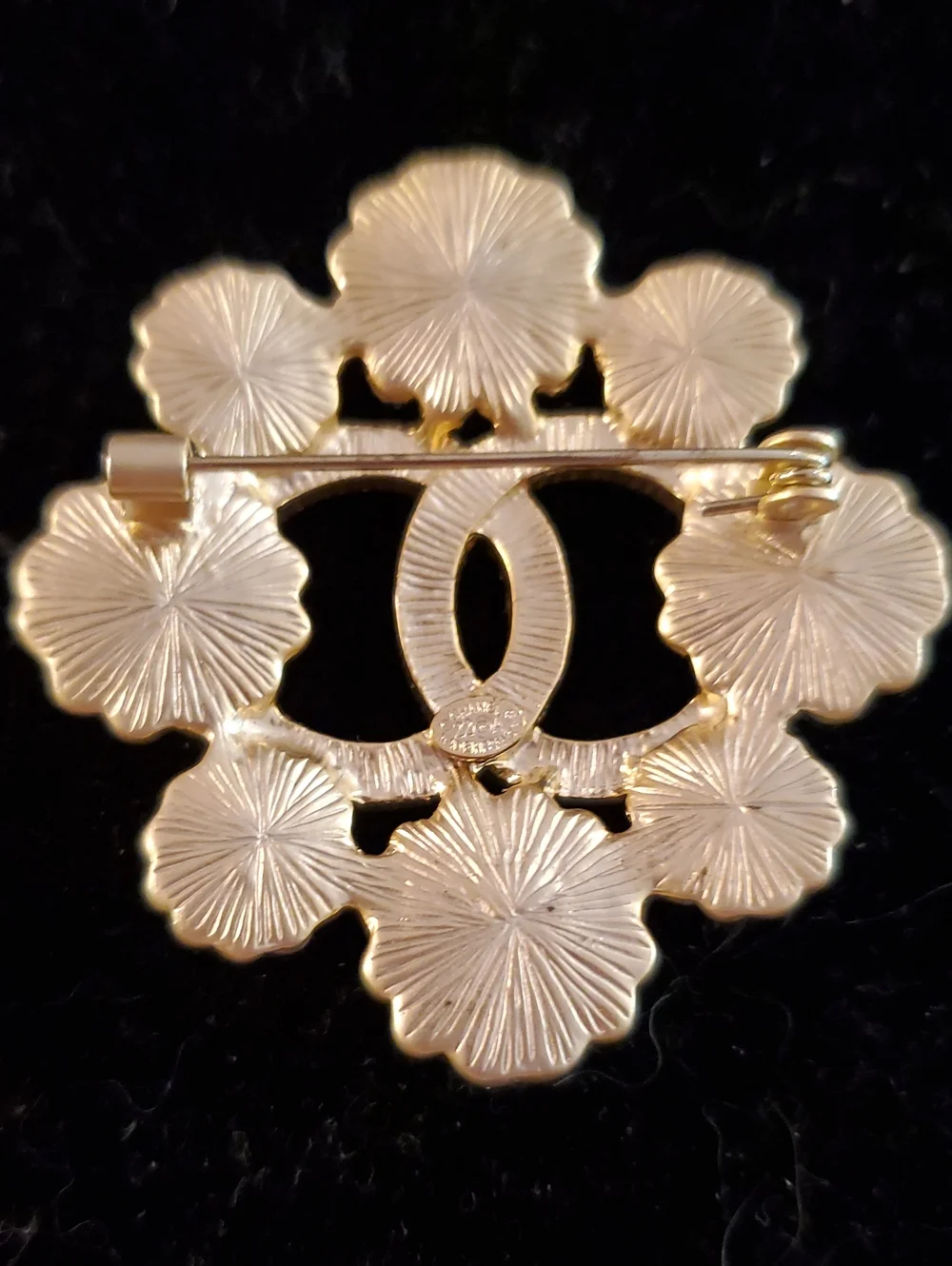 Chanel Gold Pearl Floral Logo Brooch -